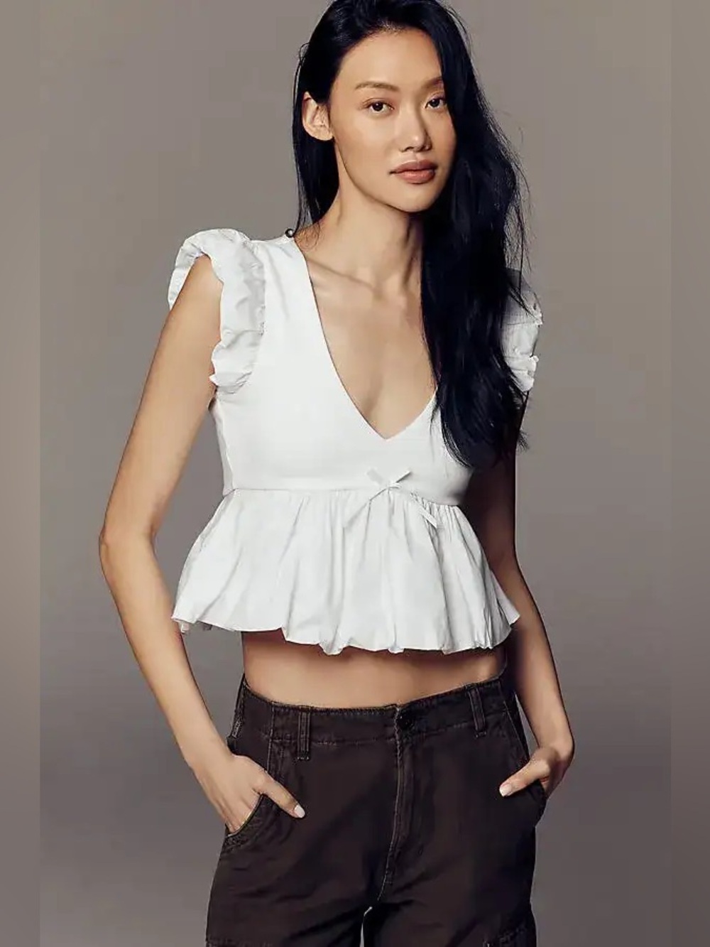 Maeve cropped peplum ruffle 
Top